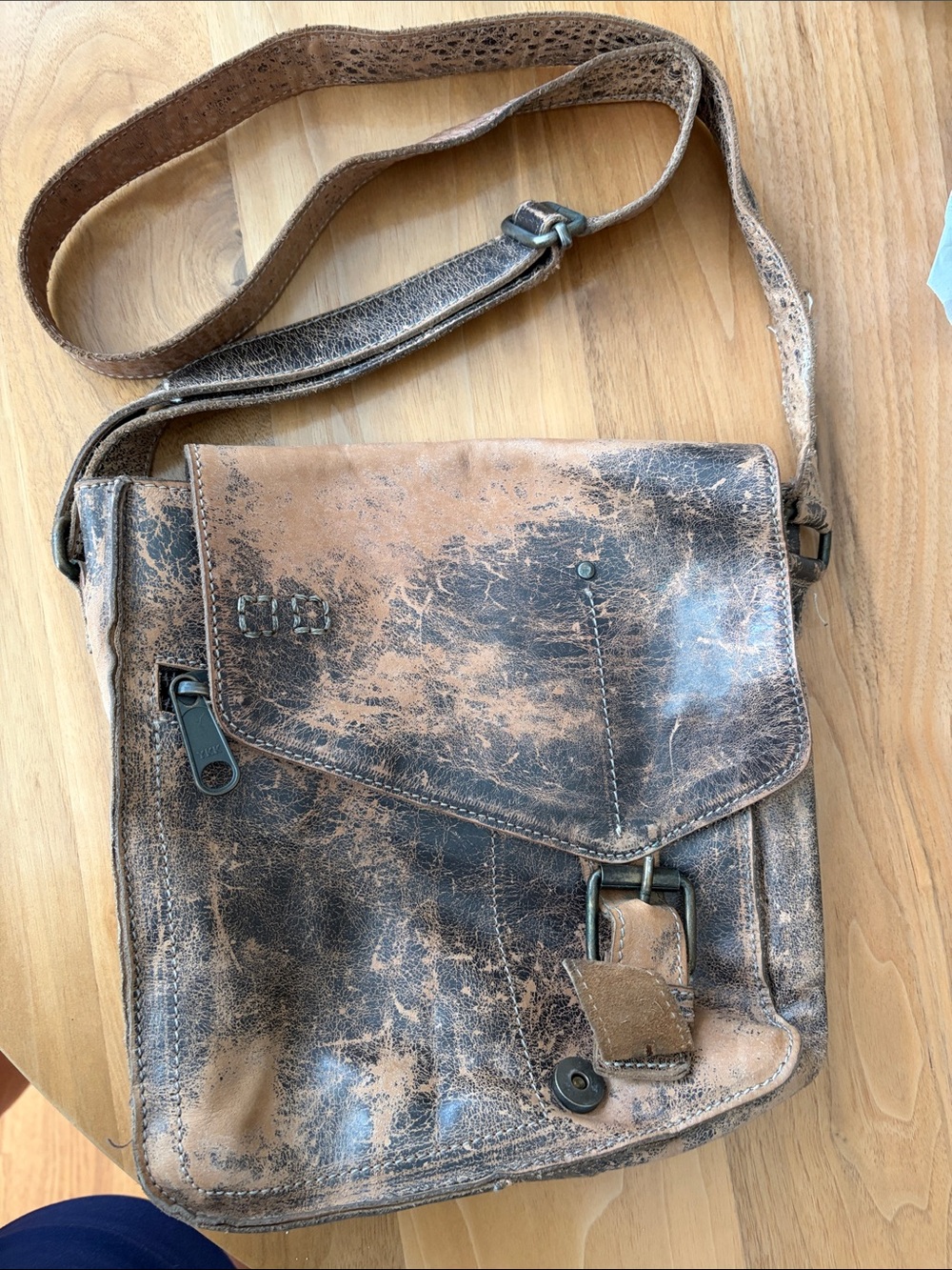 BED|STU Distressed Two-Tone Brown Crossbody Bag - Picture 7 of 8